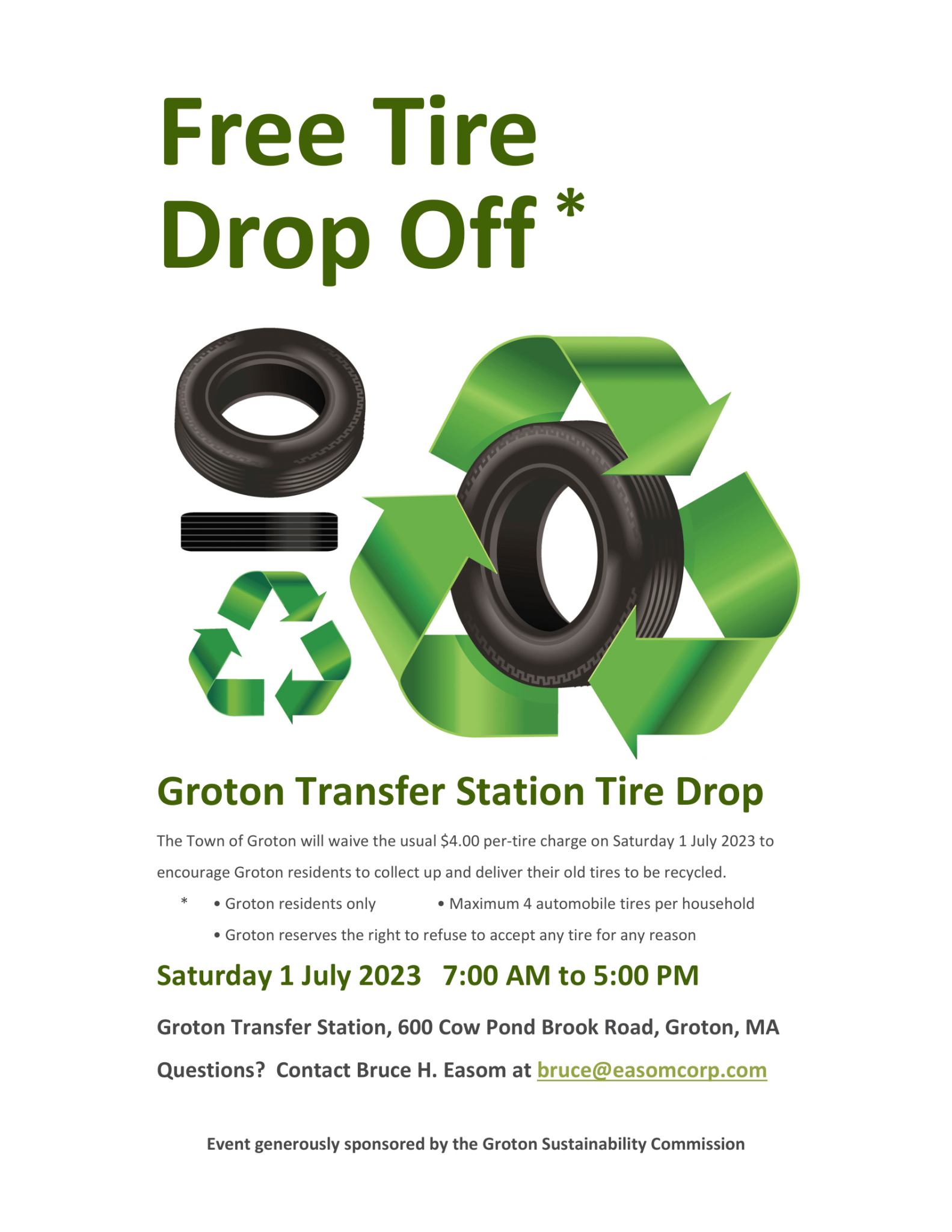 Free Tire DropOff Groton Transfer Station Town of Groton