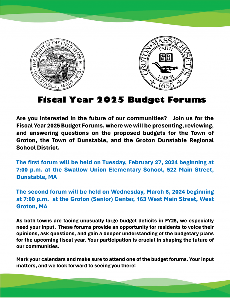 Fiscal Year 2025 Budget Forums - Town of Groton